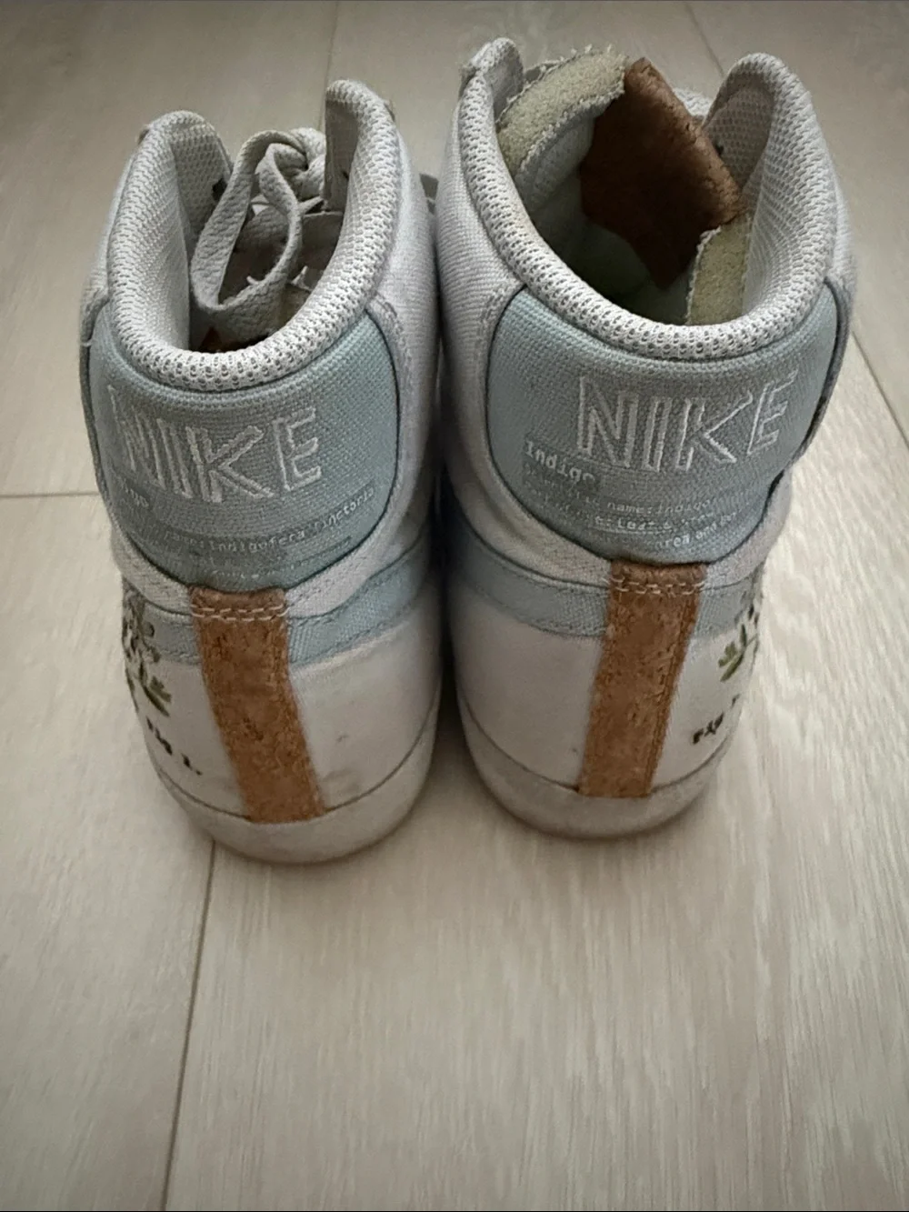 Nike High-Top Sneakers in White Light Gray Blue Swoosh Embroidered